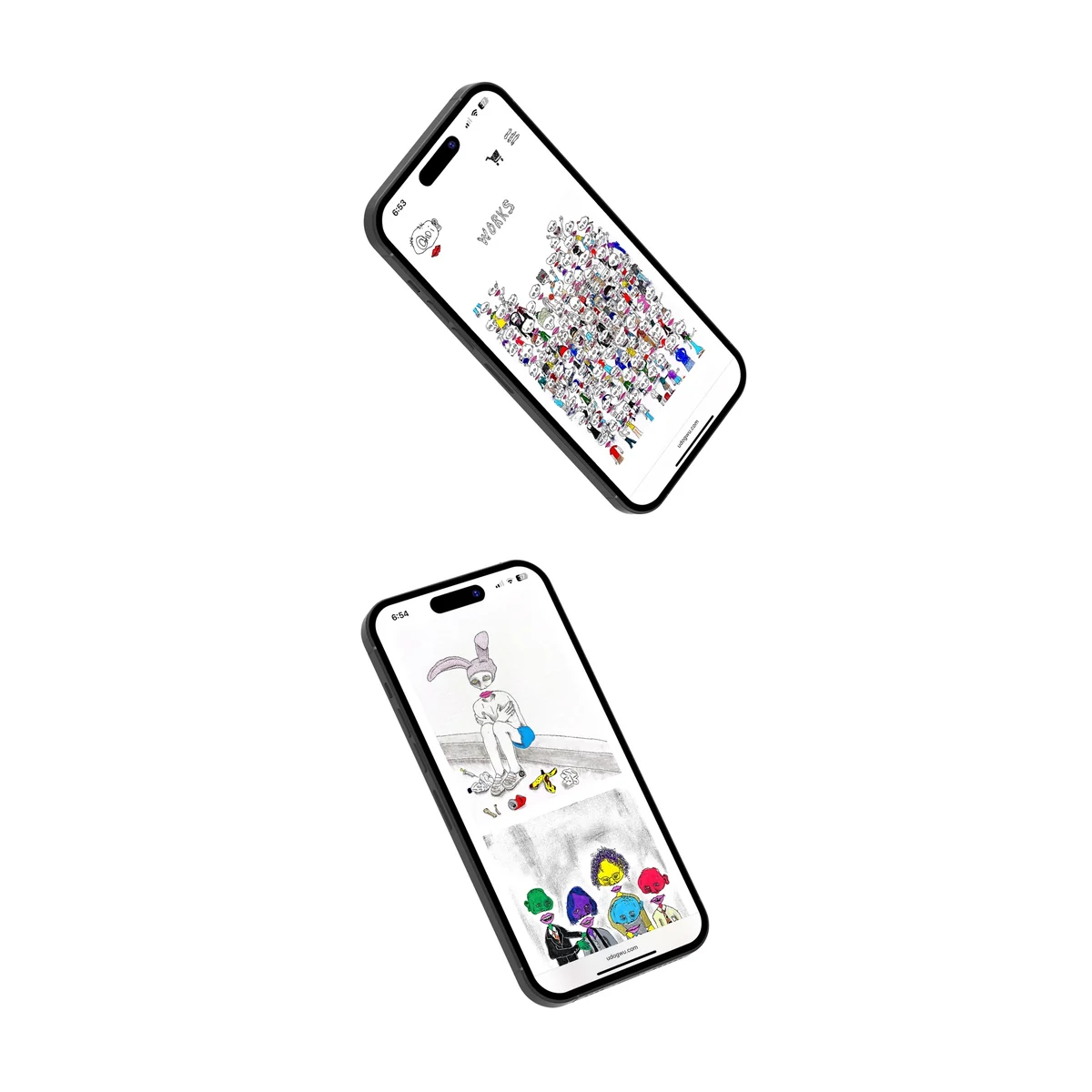 Works gallery pages on two phones